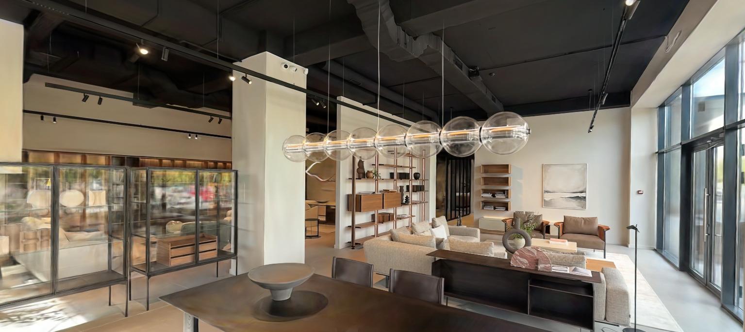 Inside a furniture showroom, seen in a virtual tour